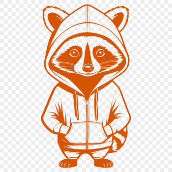 A digital illustration of a raccoon wearing a hooded sweater.