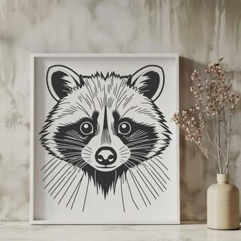 A graphic representation of a raccoon designed as a digital clip art.