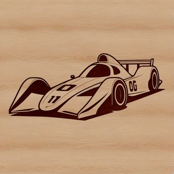 A sleek, high-performance racing car with bold lines and curved design elements.