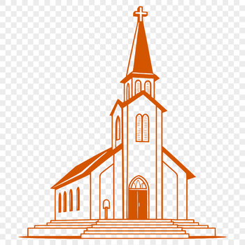 A simple outline illustration of a typical Baptist church building with a steeple and cross.