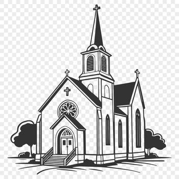 A stylized representation of a Baptist church building.