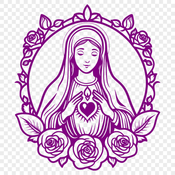 Religious icon featuring a stylized floral design representing the Immaculate Heart.
