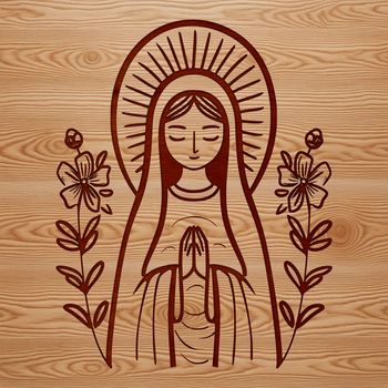 A vector graphic representation of Our Lady in a stylized, detailed depiction.