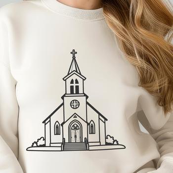 An SVG vector graphic design of a classic church structure with Gothic style details.