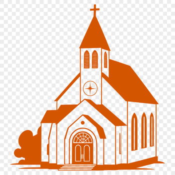 A stylized illustration of a modern Baptist church with a simple design.