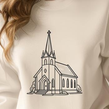 A vector illustration of a traditional church building with detailed architecture and design.