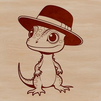 Illustration of a reptile wearing a hat, suitable for vector design and cutting machine applications.