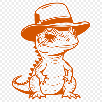 Illustrative vector art of a reptile with a hat on its head.
