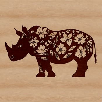 A detailed vector illustration of a rhino in its natural habitat.