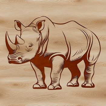 Vector illustration of a rhino in a safari setting.