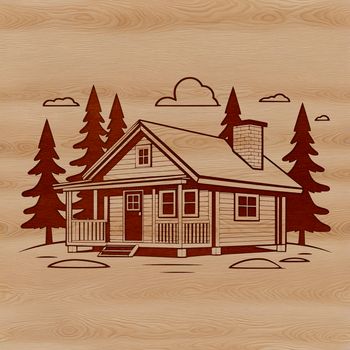 A single-story cabin with a sloping roof and porch, designed as a digital vector graphic.