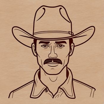 A graphic illustration of a cowboy in a classic pose, suitable for various design applications.