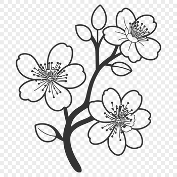 A single, stylized cherry blossom flower with delicate pink petals and green stem.