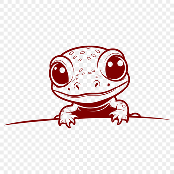 A close-up illustration of a salamander peeking from behind a rock.