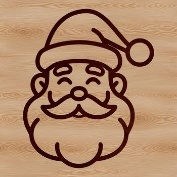 A simple line drawing of Father Christmas with a red hat and white beard.