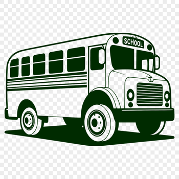A stylized illustration of a school bus, suitable for vector graphics and educational materials.