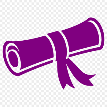 A digital vector illustration of a rolled-up diploma or graduation certificate with a ribbon tied around it.