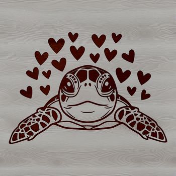 A vector graphic design featuring a sea creature, a sea turtle, in a seaside environment.