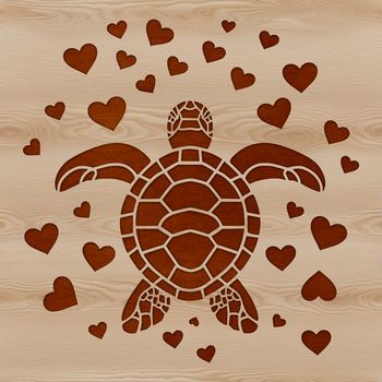 A sea turtle with love hearts swimming in the ocean, a popular vector design for crafts and DIY projects.