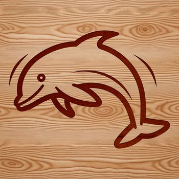 A simple line drawing of a friendly dolphin in a playful pose.