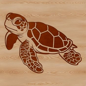 A stylized illustration of a sea turtle swimming in the ocean.