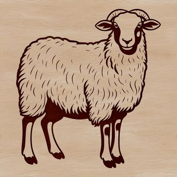 A stylized illustration of a sheep with woolly fleece and gentle expression.