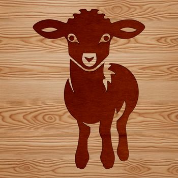Illustration of a single sheep standing on green grass in a farm setting.