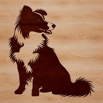 A stylized illustration of a seated Shetland sheepdog with distinctive features.