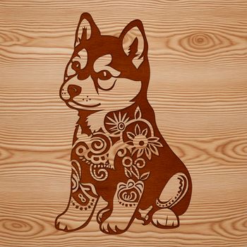 An ornate design featuring a sitting Shiba Inu animal as clip art for personal or commercial use.