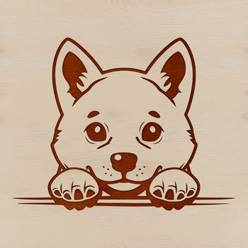 A close-up view of a Shiba Inu's head peeking out from behind something, showcasing its distinctive features.