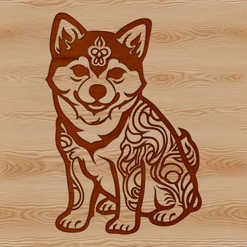A sitting Shiba Inu breed dog with ornate features, suitable as vector art for digital design projects.