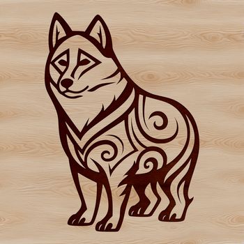 A standing Shiba Inu dog breed with distinctive fox-like features, suitable for digital art and design.