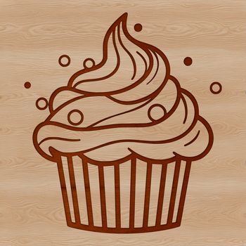 A minimalist vector illustration of a cupcake dessert in outline form.