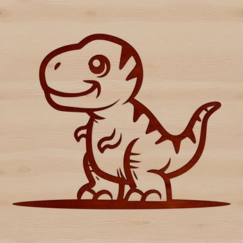A simple line drawing illustration of a baby Tyrannosaurus Rex dinosaur from the prehistoric era.