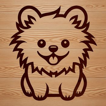 A simple line drawing of a sitting dog with fluffy fur, resembling a cute Pomeranian breed.
