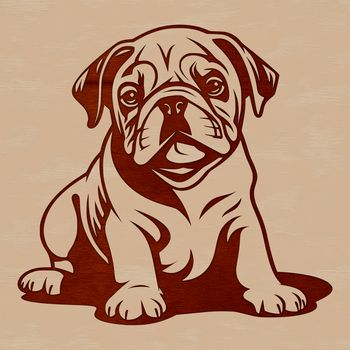 A sitting bulldog breed of dog sitting on a background with a subtle texture.