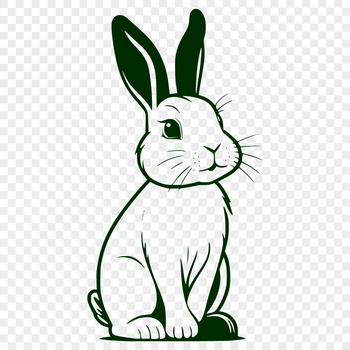 A full-body illustration of a sitting rabbit in simple line art style.