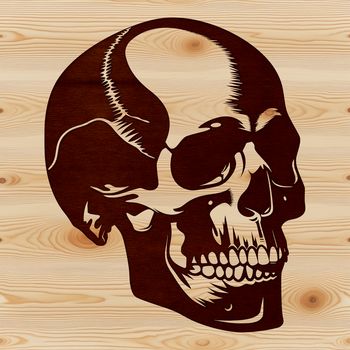 A stylized illustration of a skull with intricate details, suitable for vector art projects.