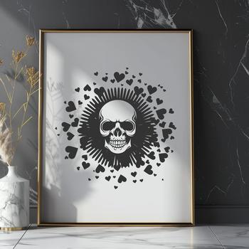 A skull design featuring love hearts, suitable as a vector tattoo template.