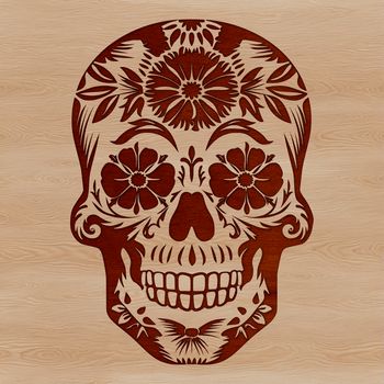 A detailed illustration of a skull designed as a tattoo art template.