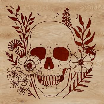 A detailed illustration of a skull with floral elements, suitable for Halloween-themed designs.