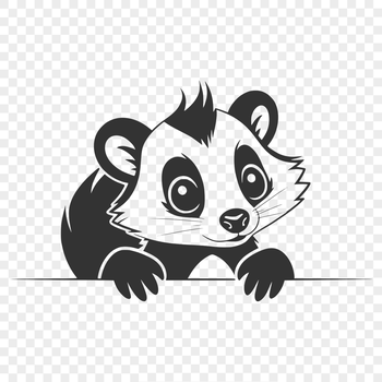 A skunk peeking out from behind foliage, illustrated in vector format.