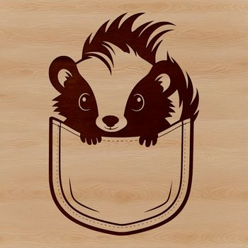 A detailed illustration of a wild skunk with a distinctive black and white striped pattern.