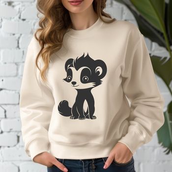 A detailed illustration of a skunk in a natural habitat setting.