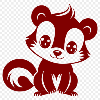 A digital illustration of a skunk, featuring the distinctive black and white striped fur and long snout.