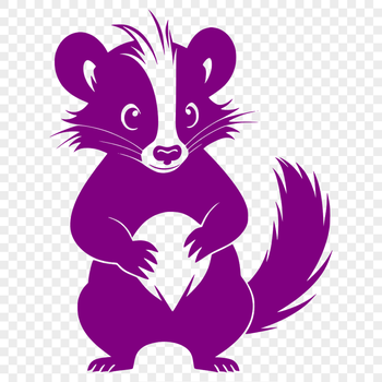 A cartoon-style illustration of a skunk in a neutral color palette.
