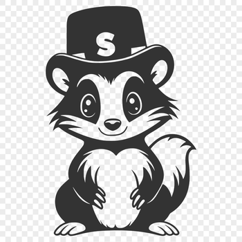 A cartoon illustration of a skunk wearing a hat.