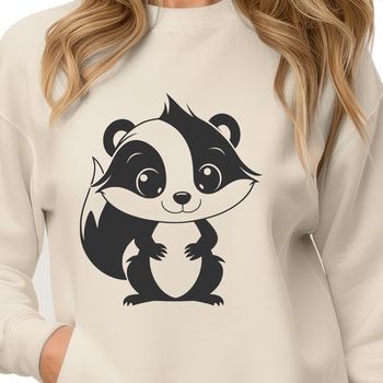 A detailed illustration of a skunk, a wild animal with distinctive black and white markings.