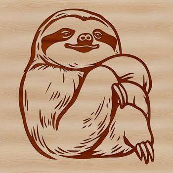 A sloth perched on a branch, rendered in detailed vector art.