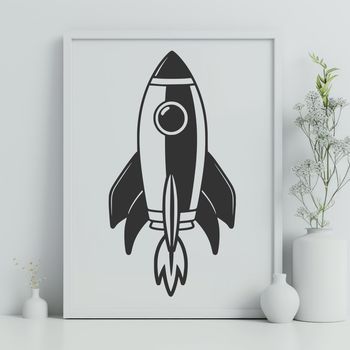 Graphic design of a rocket ship with details and controls